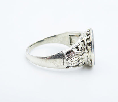 925 Sterling Silver  Inlaid Abalone Shell Shiny Solitaire Ring Sz 6.5  RG8591