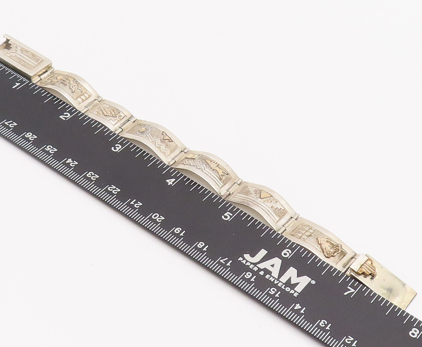 12k Gold 925 Sterling Silver Vintage Bracelet MARIANO NAVAJO Carved  BT10166