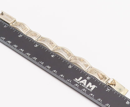 12k Gold 925 Sterling Silver Vintage Bracelet MARIANO NAVAJO Carved  BT10166