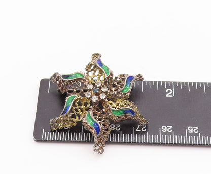 925 Sterling Silver Vintage Brooch Pin Brutalist Enameled Topaz Flower  BP10863