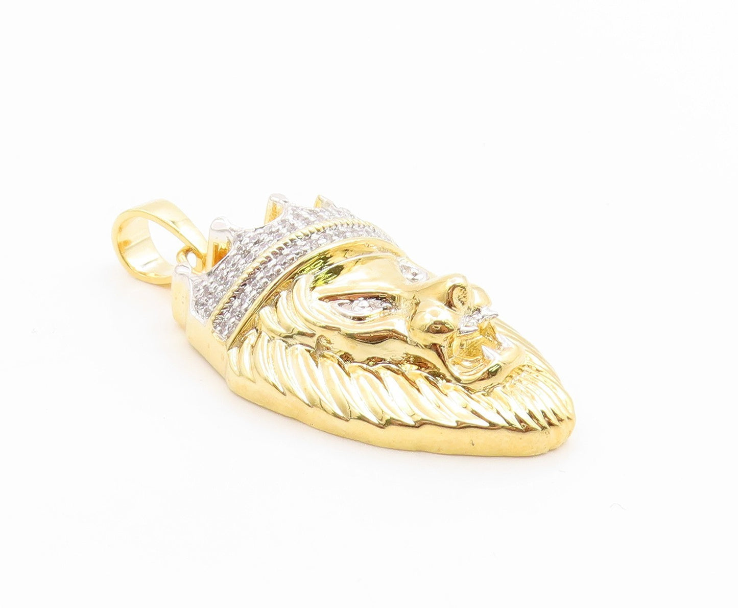 925 Sterling Silver Vintage Pendant Gold Plated CZ Crowned Lion Head  PT26217
