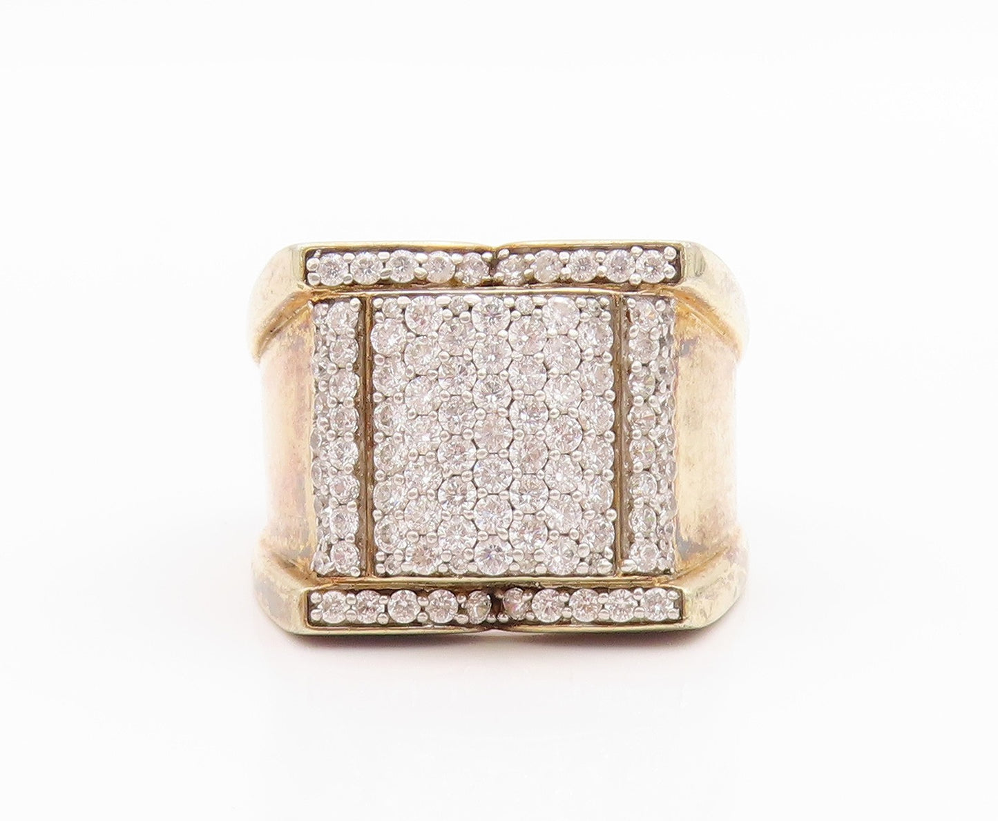 925 Sterling Silver Vintage Ring Gold Plated CZ Square Inlay  Sz 11  RG33162