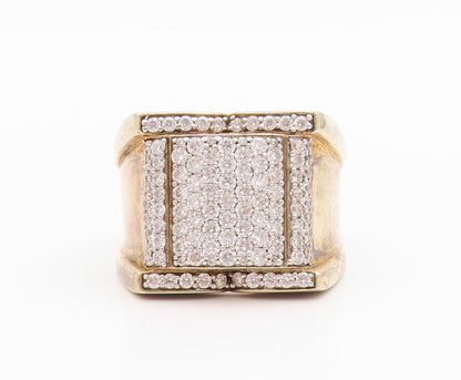 925 Sterling Silver Vintage Ring Gold Plated CZ Square Inlay  Sz 11  RG33162