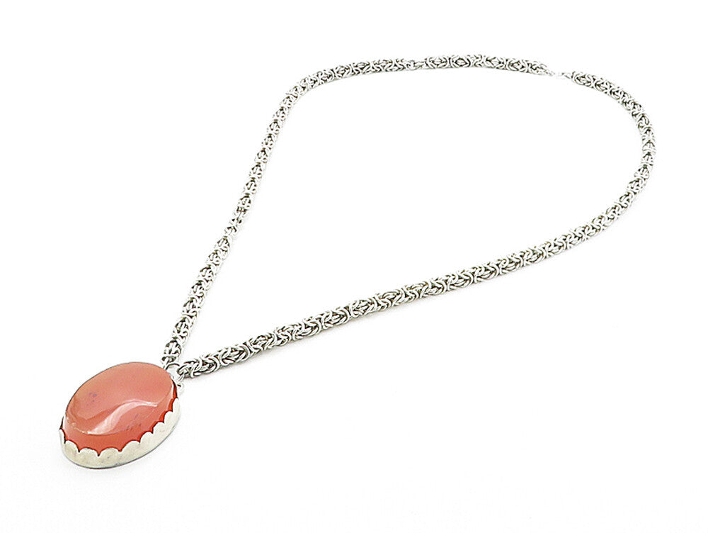 925 Sterling Silver Vintage Large Gemstone Byzantine Link Chain Necklace  NE1461