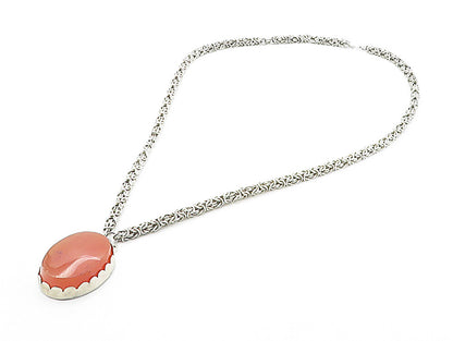 925 Sterling Silver Vintage Large Gemstone Byzantine Link Chain Necklace  NE1461