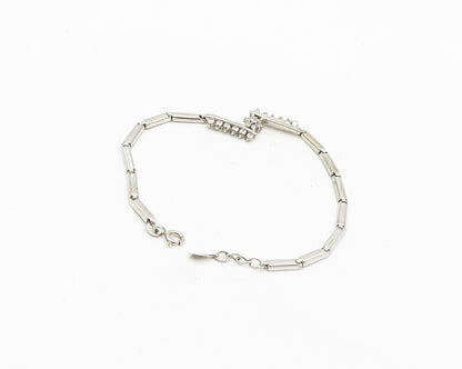 925 Sterling Silver  Vintage Shiny Topaz Floral Bar Chain Bracelet  BT7776