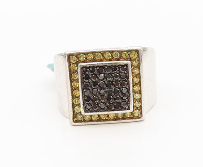 925 Sterling Silver Vintage Black & Yellow Sapphire Square Ring Sz 11.5 RG27157