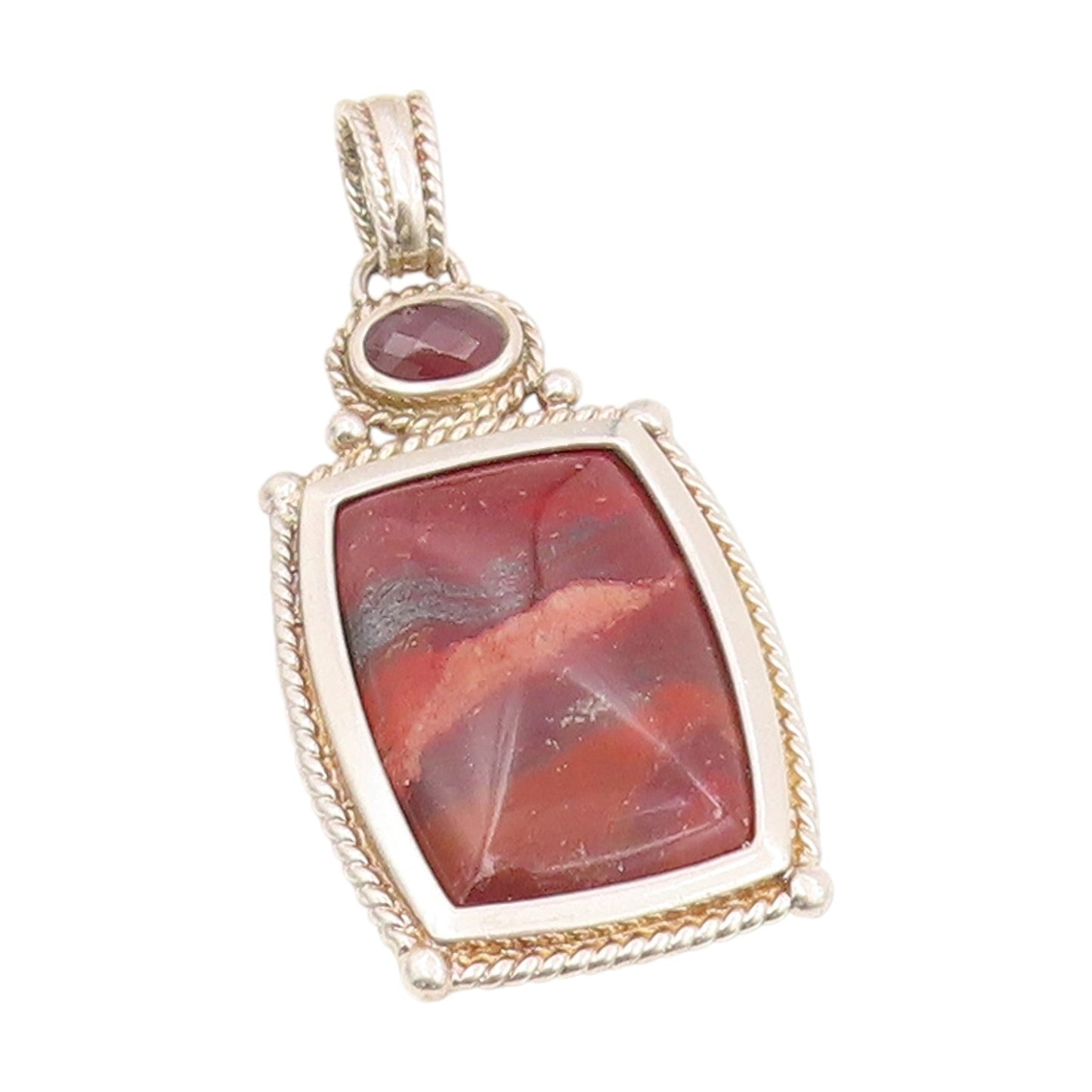 925 Sterling Silver Vintage Pendant WHITNEY KELLY Jasper & Garnet Charm  PT25675