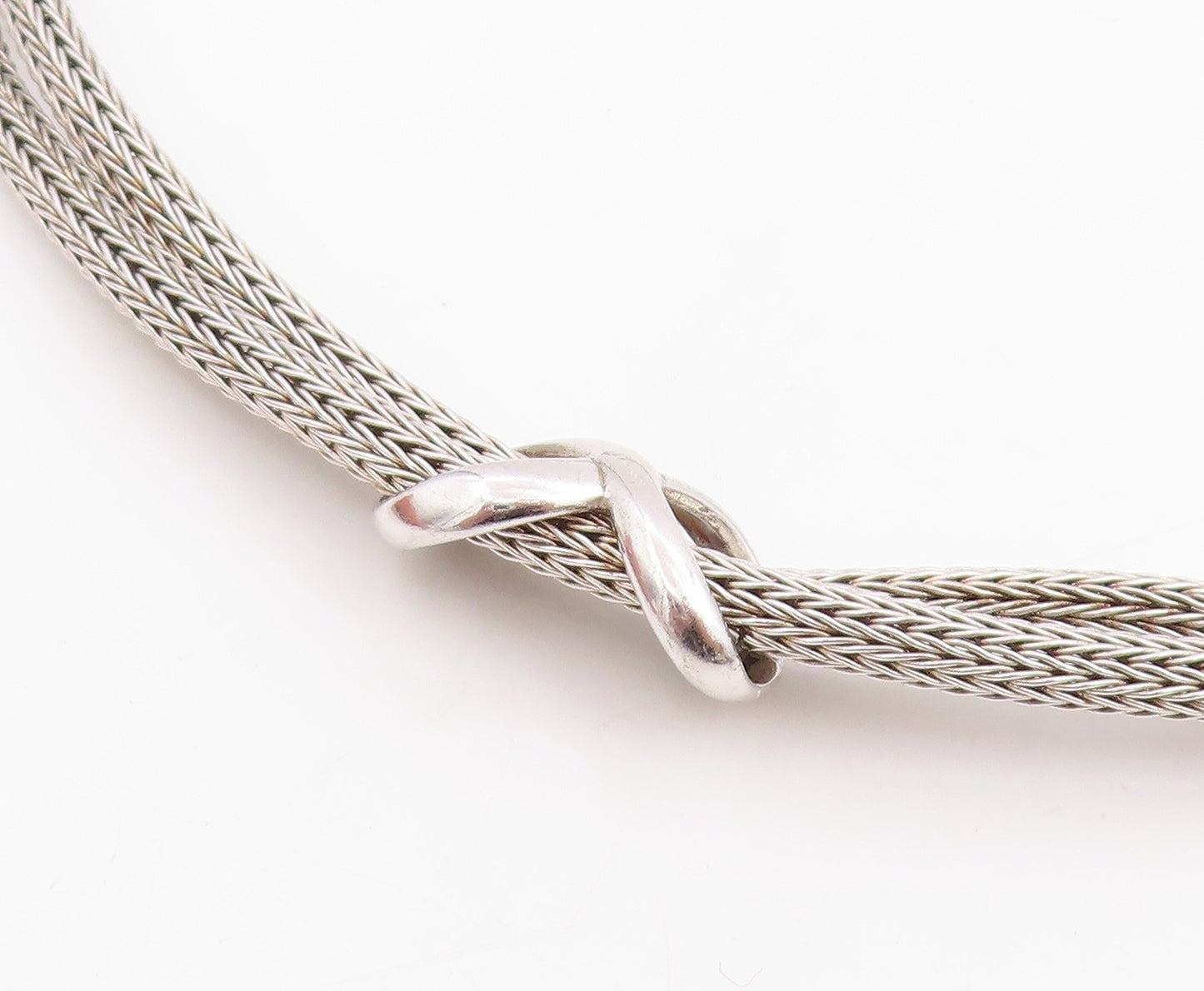925 Sterling Silver Vintage Necklace Woven Infinity Knot Mesh Choker  NE4792