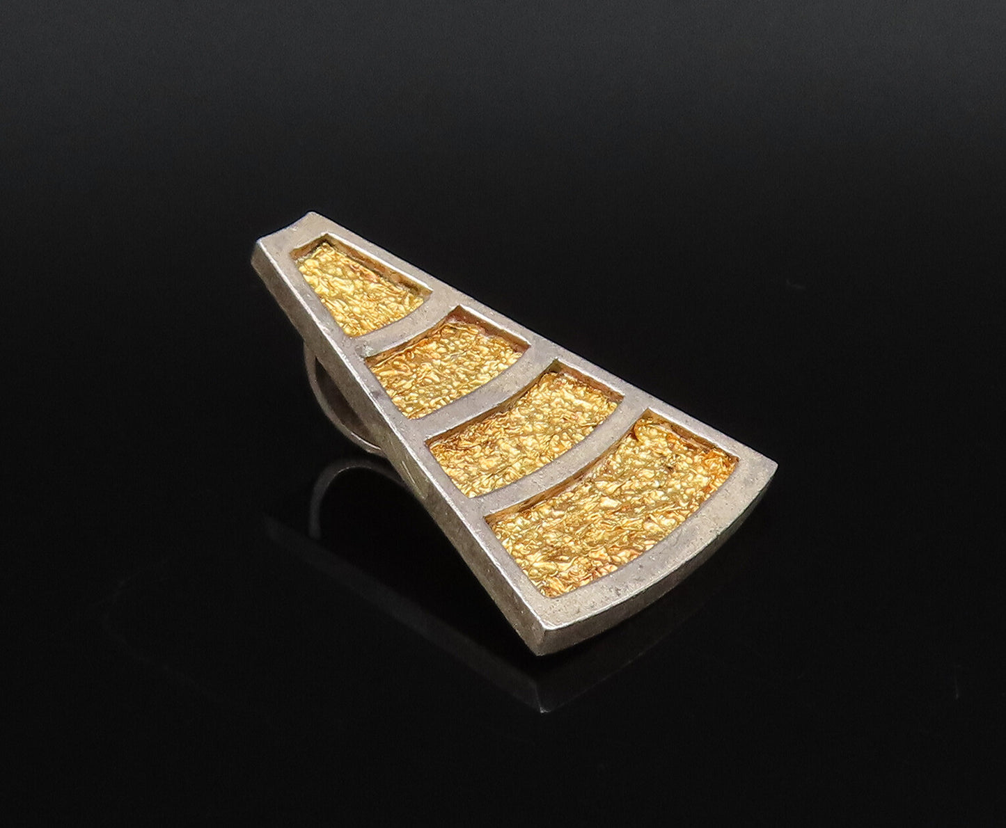 POLAND 925 Silver  Vintage Two Tone Carved Graduated Triangle Pendant  PT21874