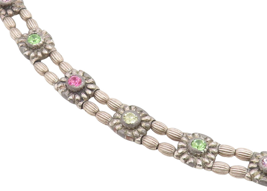 925 Silver  Vintage Dainty Multi Color Cubic Zirconia Flower Bracelet  BT9666