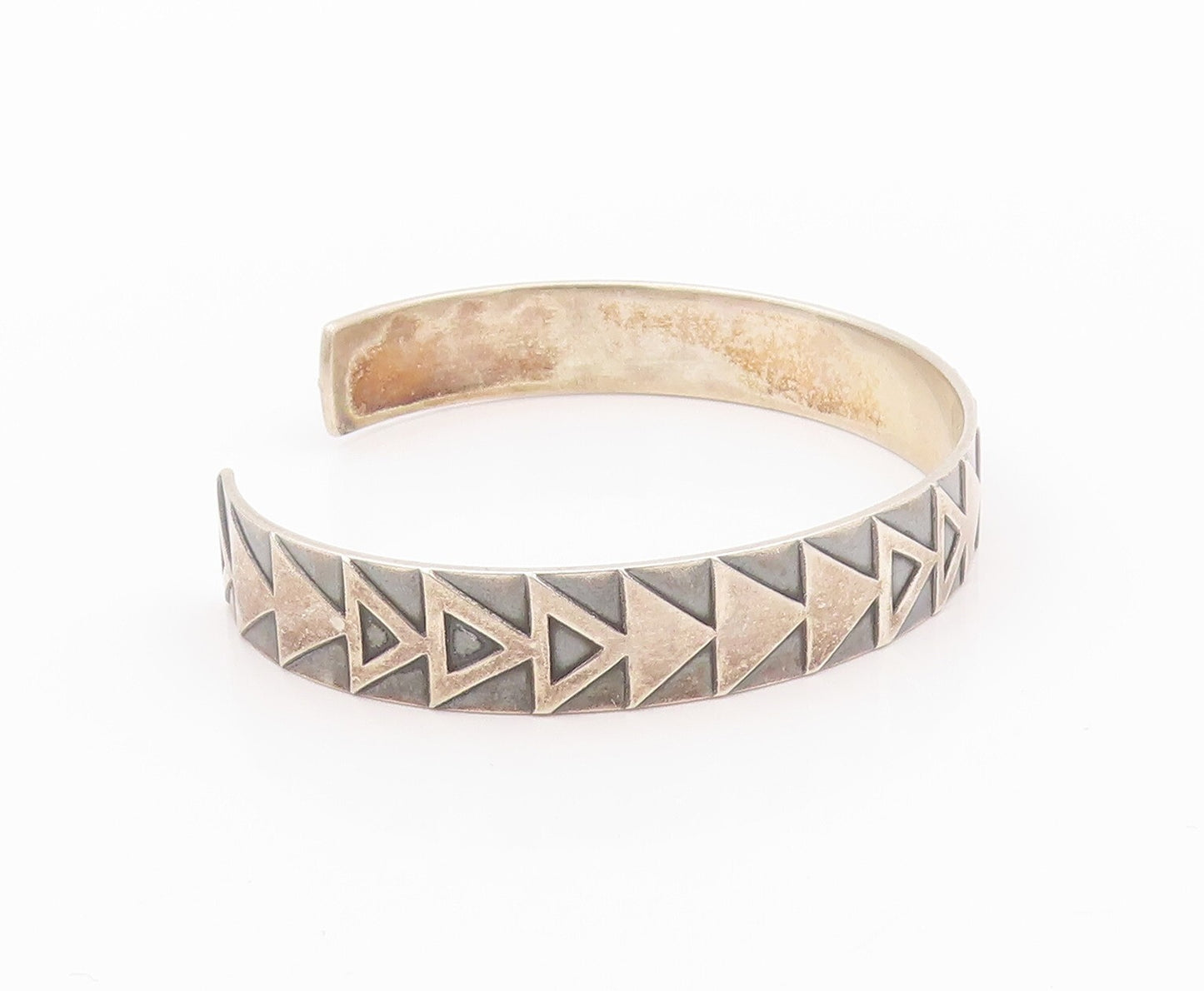 925 Sterling Silver Vintage Bracelet EAST EUROPE Antique Triangle Cuff  BT11092
