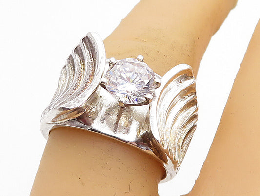925 Sterling Silver  Vintage Cubic Zirconia Solitaire Ring Sz 7.5  RG4918