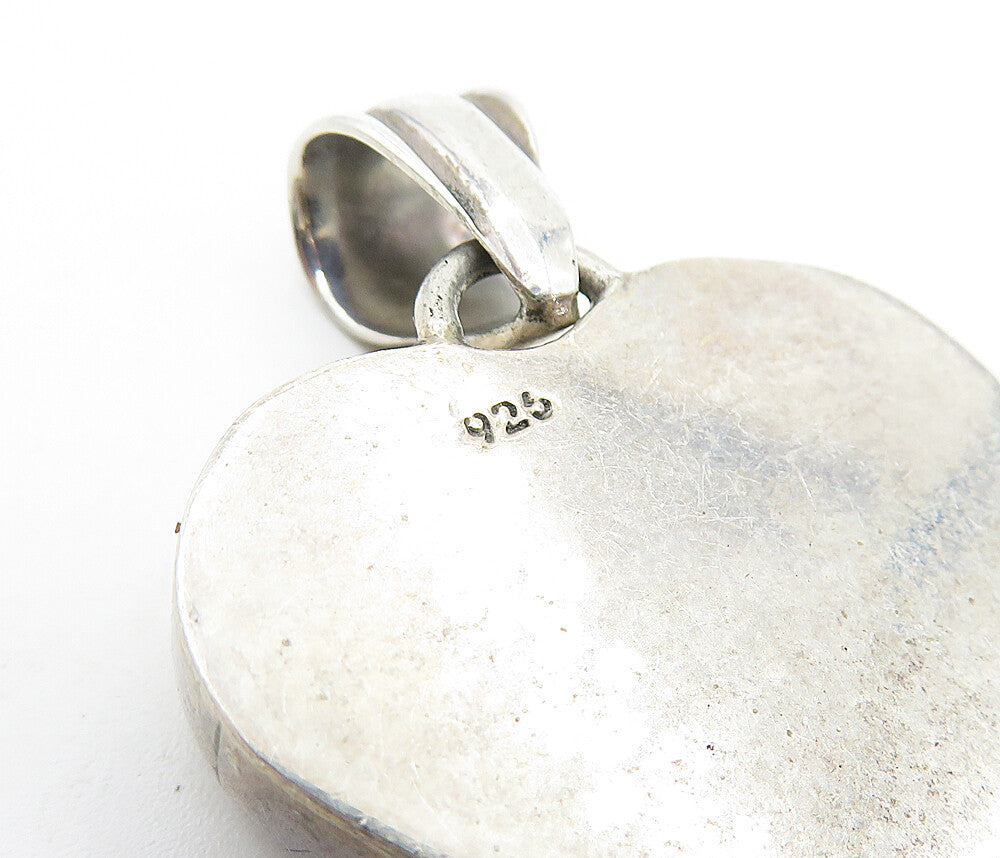 925 Sterling Silver  Vintage White Stone Love Heart Fluted Bail Pendant PT5017