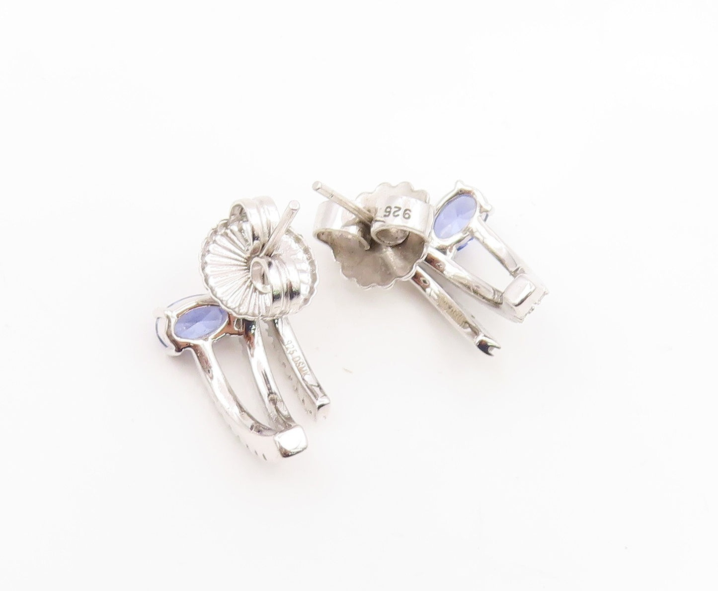 925 Sterling Silver Vintage Earrings Elegant Oval Tanzanite & CZ Stud  EG14196