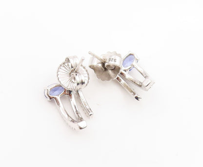 925 Sterling Silver Vintage Earrings Elegant Oval Tanzanite & CZ Stud  EG14196