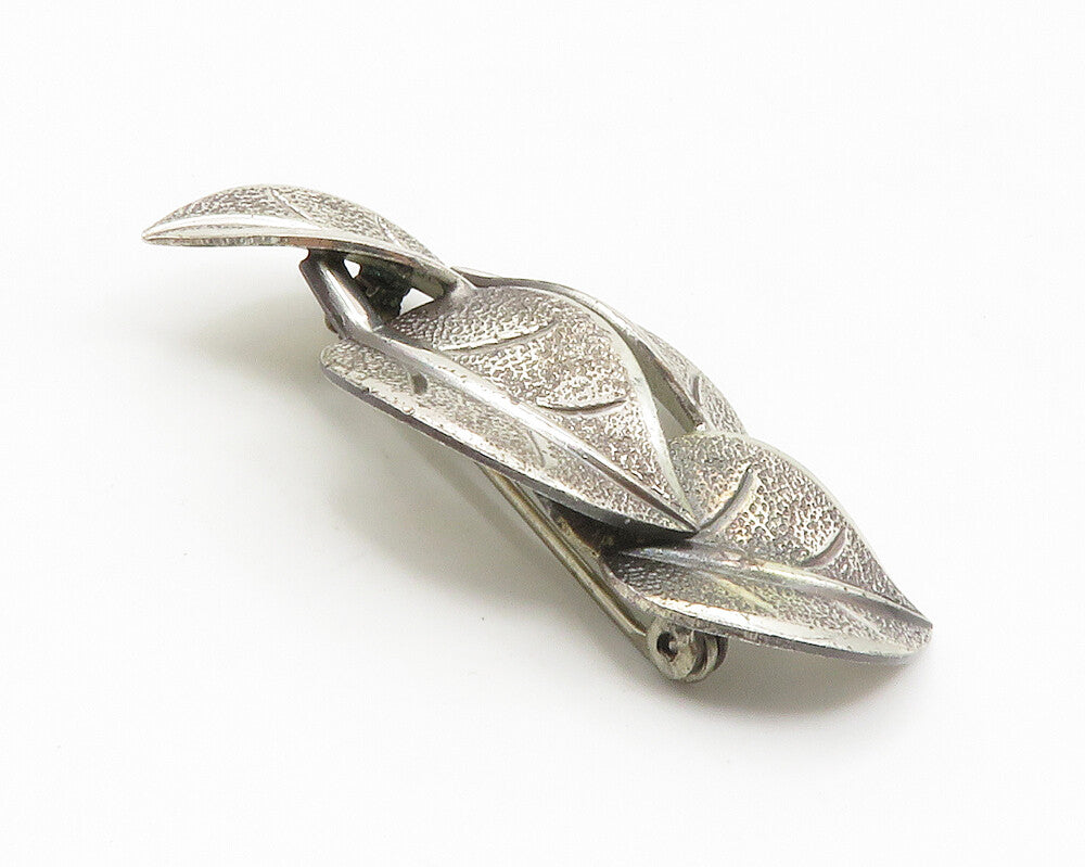 BEAU 925 Sterling Silver Vintage Floral Leaves Etched Detail Brooch Pin BP5410