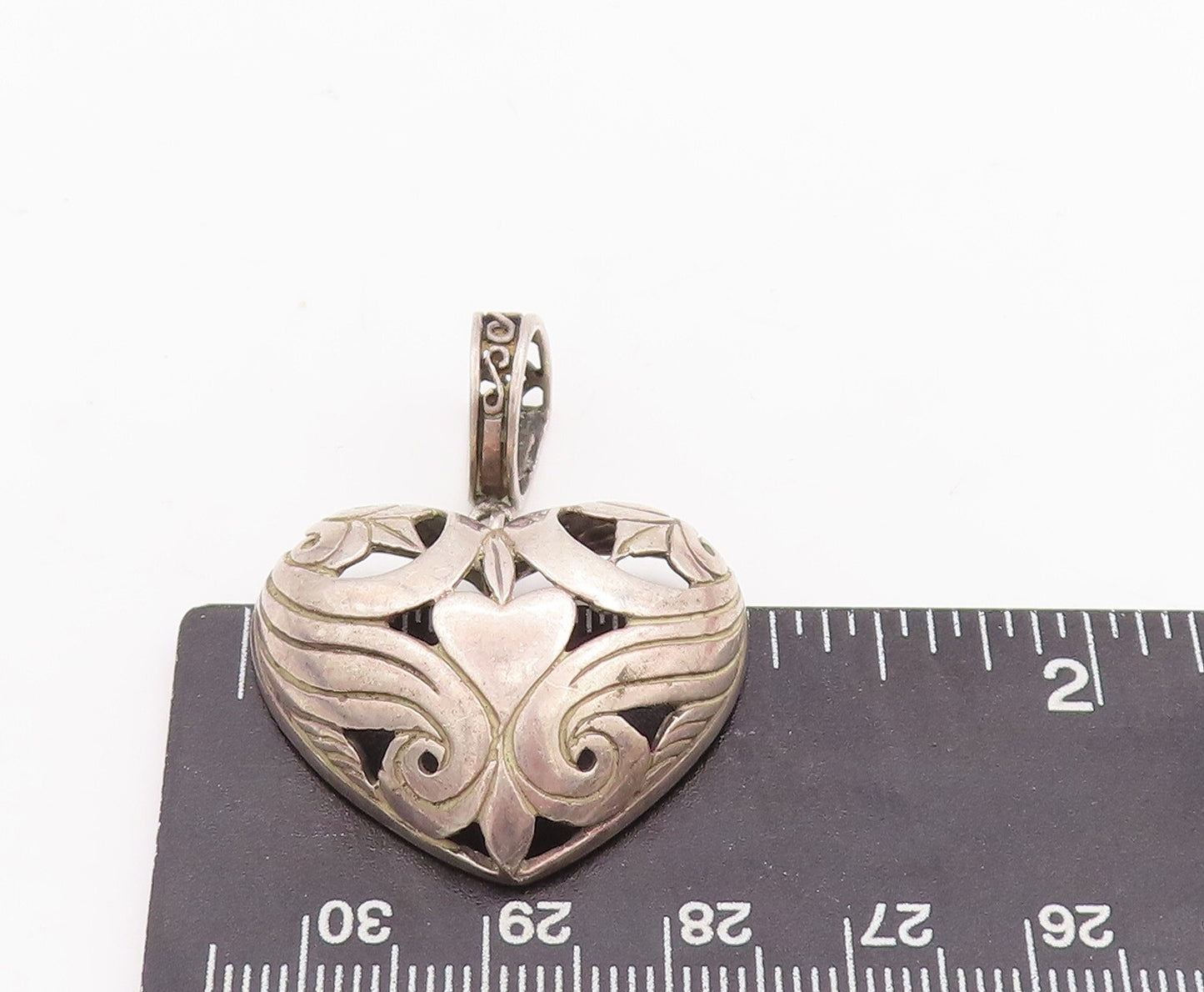 925 Sterling Silver Vintage Pendant Domed Swirly Carved Love Heart  PT23366