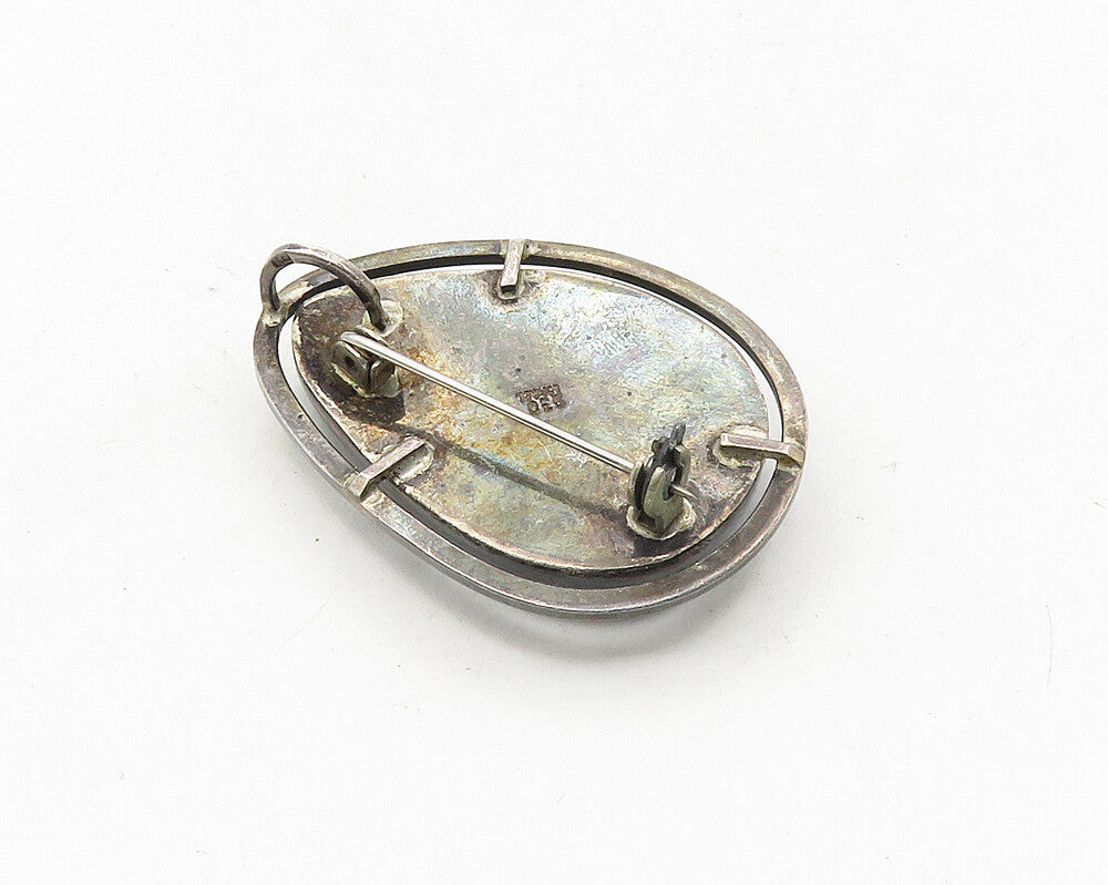 ISRAEL 925 Sterling Silver  Vintage Chrysocolla Dark Tone Brooch Pin  BP4090
