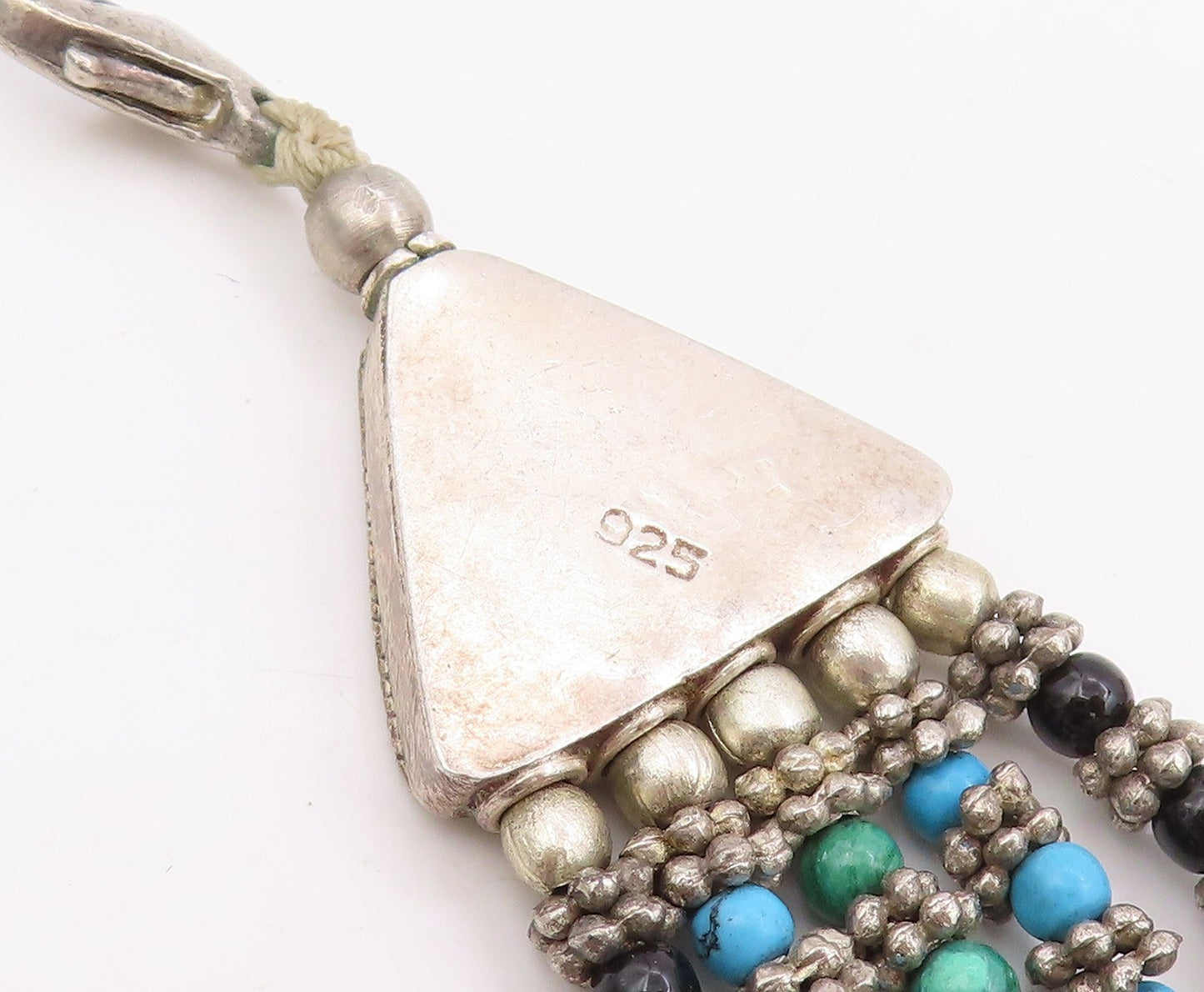 925 Sterling Silver Vintage Bracelet Multi Gemstone Beads Bohemian Chain BT11708