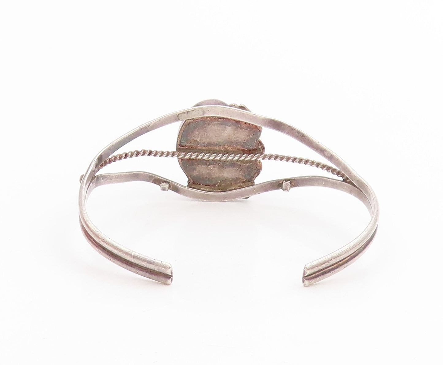 925 Sterling Silver Vintage Bracelet NAVAJO Cabochon Onyx Leaf Design  BT11447