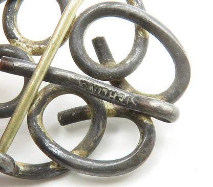 925 Sterling Silver  Vintage Antique Pretzel Swirl Oxidized Brooch Pin  BP6106