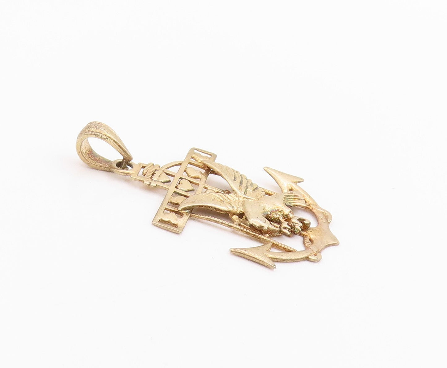 925 Sterling Silver Vintage Pendant Gold Plated Eagle Carrying Anchor  PT24338