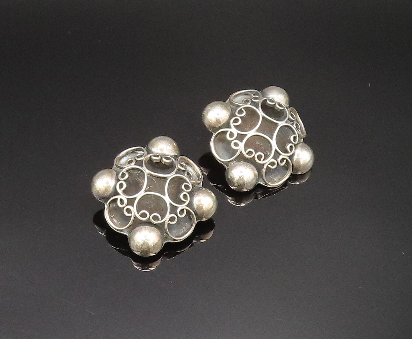 MEXICO 925 Silver  Vintage Beaded Pretzel Twist Non Pierced Earrings  EG11829