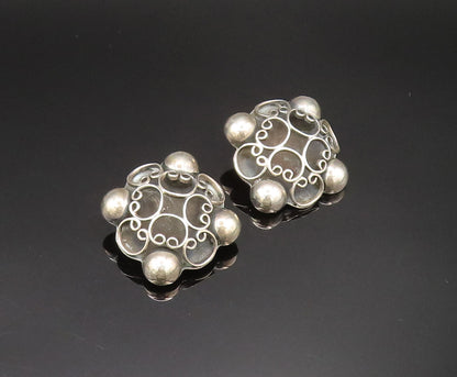MEXICO 925 Silver  Vintage Beaded Pretzel Twist Non Pierced Earrings  EG11829