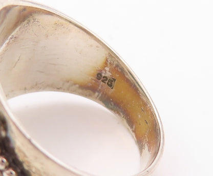 925 Sterling Silver Vintage Ring Bead Design Carved Oval Gemstone  Sz 7  RG30596