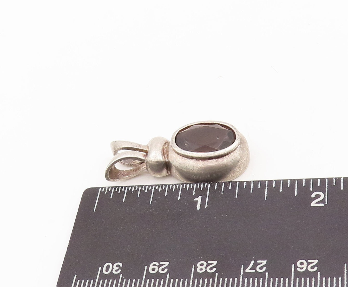 925 Sterling Silver Vintage Pendant Domed Oval Cut Smokey Quartz  PT23443