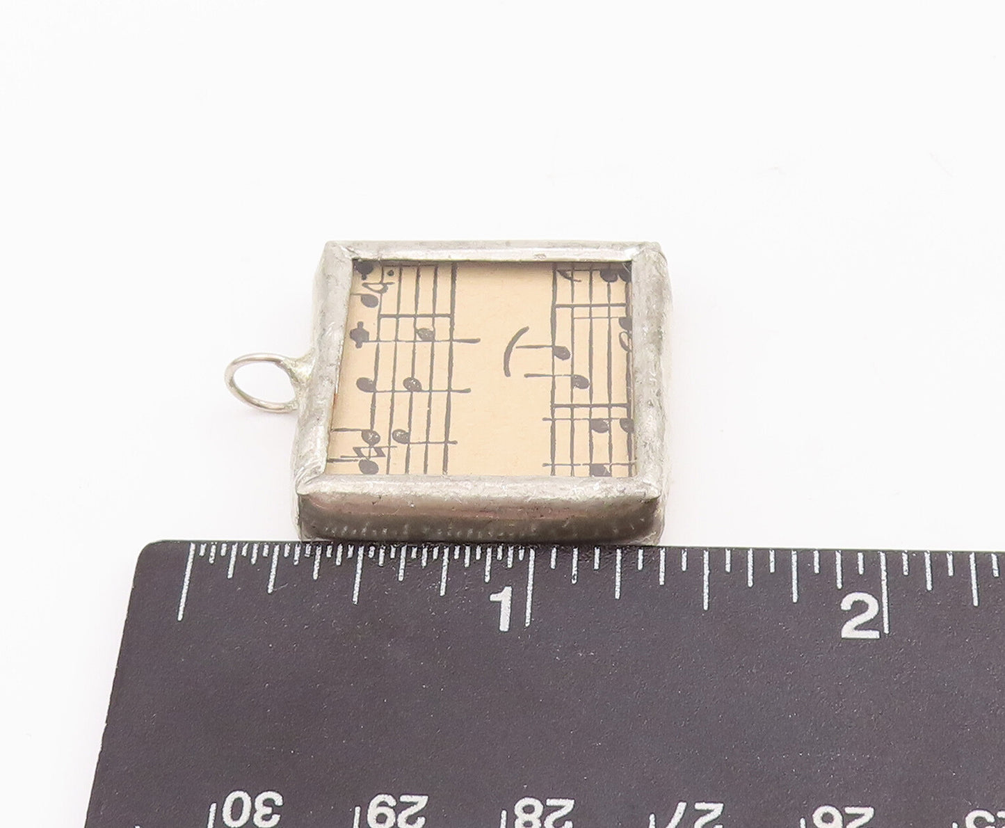 925 Sterling Silver Vintage Pendant Antique Framed Square Musical Sheets PT22878