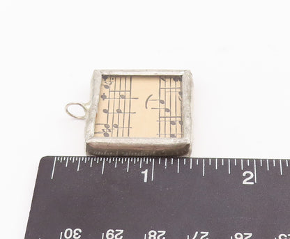 925 Sterling Silver Vintage Pendant Antique Framed Square Musical Sheets PT22878