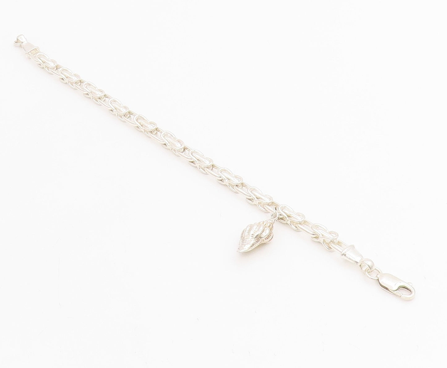 925 Sterling Silver Vintage Bracelet Modernist Chain With Conch Shell  BT11721