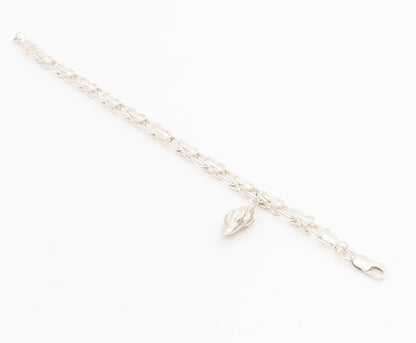 925 Sterling Silver Vintage Bracelet Modernist Chain With Conch Shell  BT11721