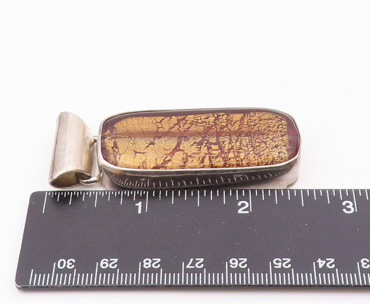 925 Sterling Silver  Vintage Shiny Dichroic Glass Art Slide Pendant  PT7705