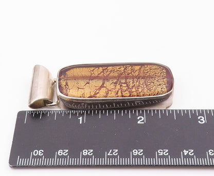925 Sterling Silver  Vintage Shiny Dichroic Glass Art Slide Pendant  PT7705