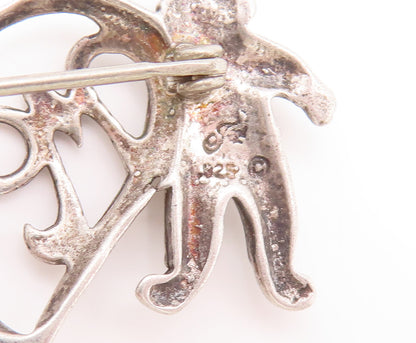 925 Sterling Silver Vintage Brooch Pin Cutout Children Love Heart Mom  BP11092