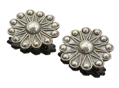 MEXICO 925 Sterling Silver  Vintage Oxidized Floral Non Pierce Earrings EG4171
