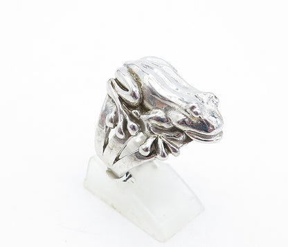925 Sterling Silver  Vintage Shiny Sculpted Frog Cocktail Ring Sz 8  RG5563