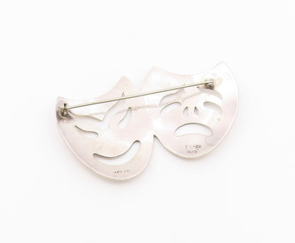 MEXICO 925 Sterling Silver  Vintage Dramatic Theater Masks Brooch Pin  BP6909