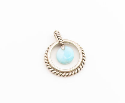 925 Sterling Silver Vintage Pendant Classic Larimar Twisted Rope Circle  PT26557