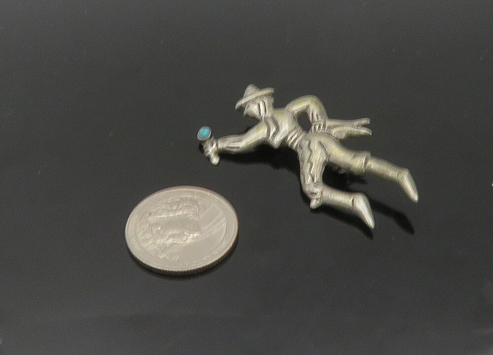 MEXICO 925 Sterling Silver  Vintage Antique Turquoise Dancer Brooch Pin BP8263