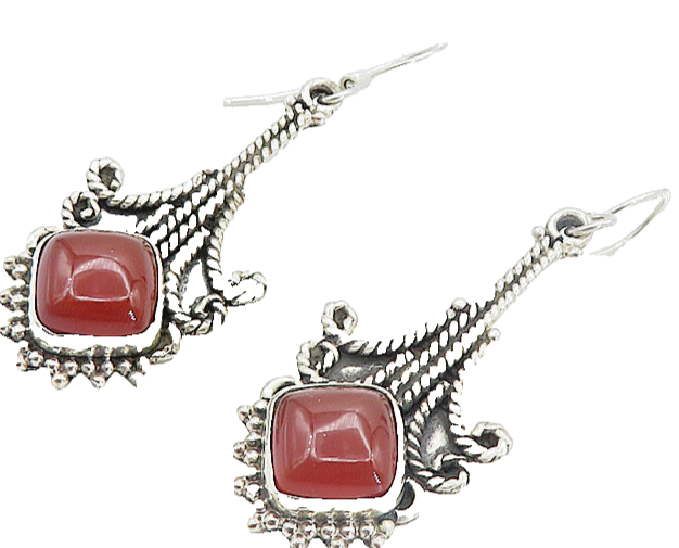 925 Sterling Silver  Vintage Carnelian Rope Twist Detail Drop Earrings EG3220