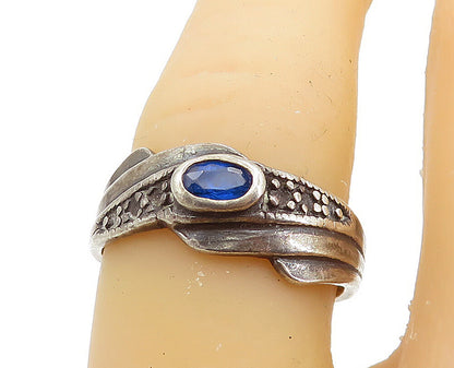 925 Sterling Silver  Vintage Blue Topaz Oxidized Solitaire Ring Sz 6.5  RG7631