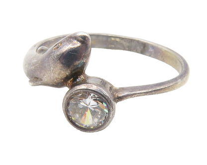 925 Sterling Silver  Vintage Cubic Zirconia Dolphin Bypass Ring Sz 8  RG11704