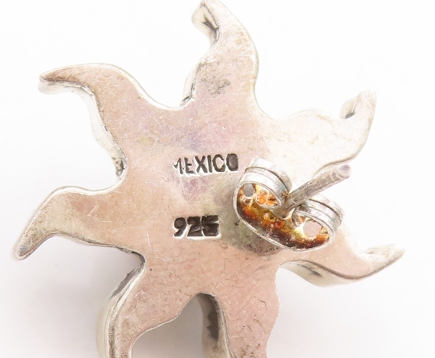 925 Sterling Silver Vintage Earrings MEXICO Round Cat Eye Cutout Sun  EG13118