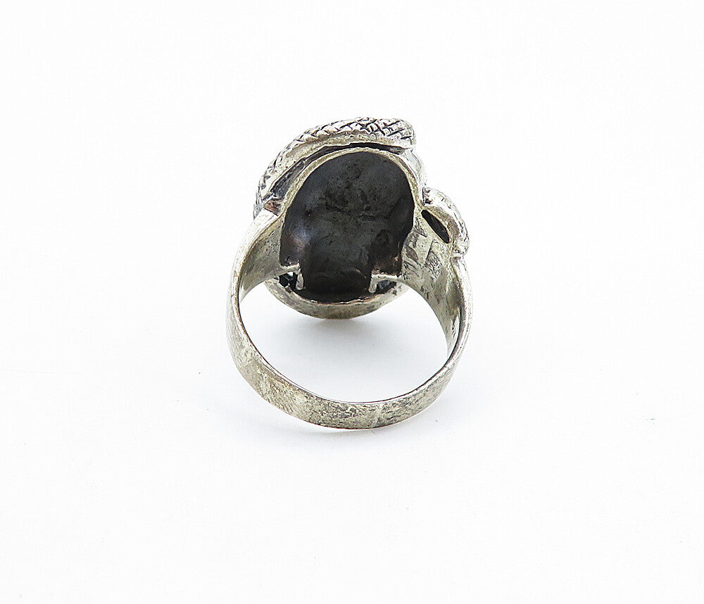 925 Sterling Silver  Vintage Snake & Skull Head Shiny Band Ring Sz 9.5  RG7453