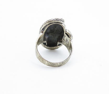 925 Sterling Silver  Vintage Snake & Skull Head Shiny Band Ring Sz 9.5  RG7453