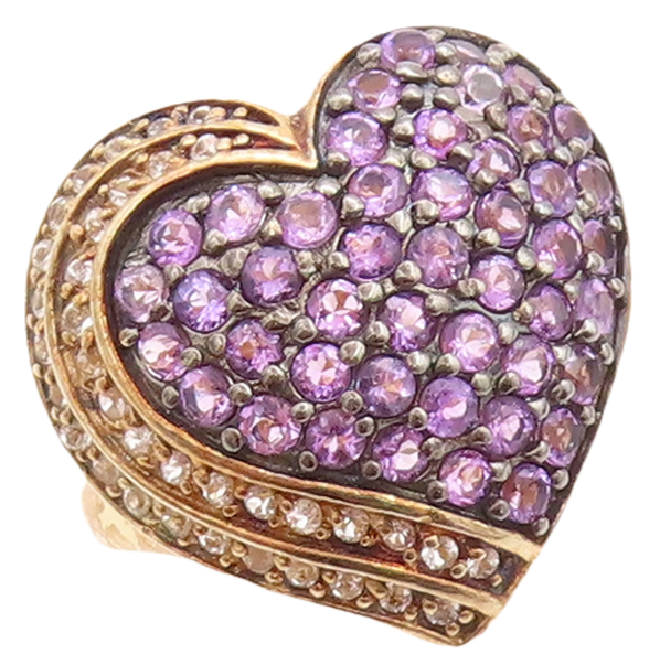 925 Sterling Silver Vintage Ring Gold Plated 2 Tone CZ Heart Cut  Sz 6  RG30094